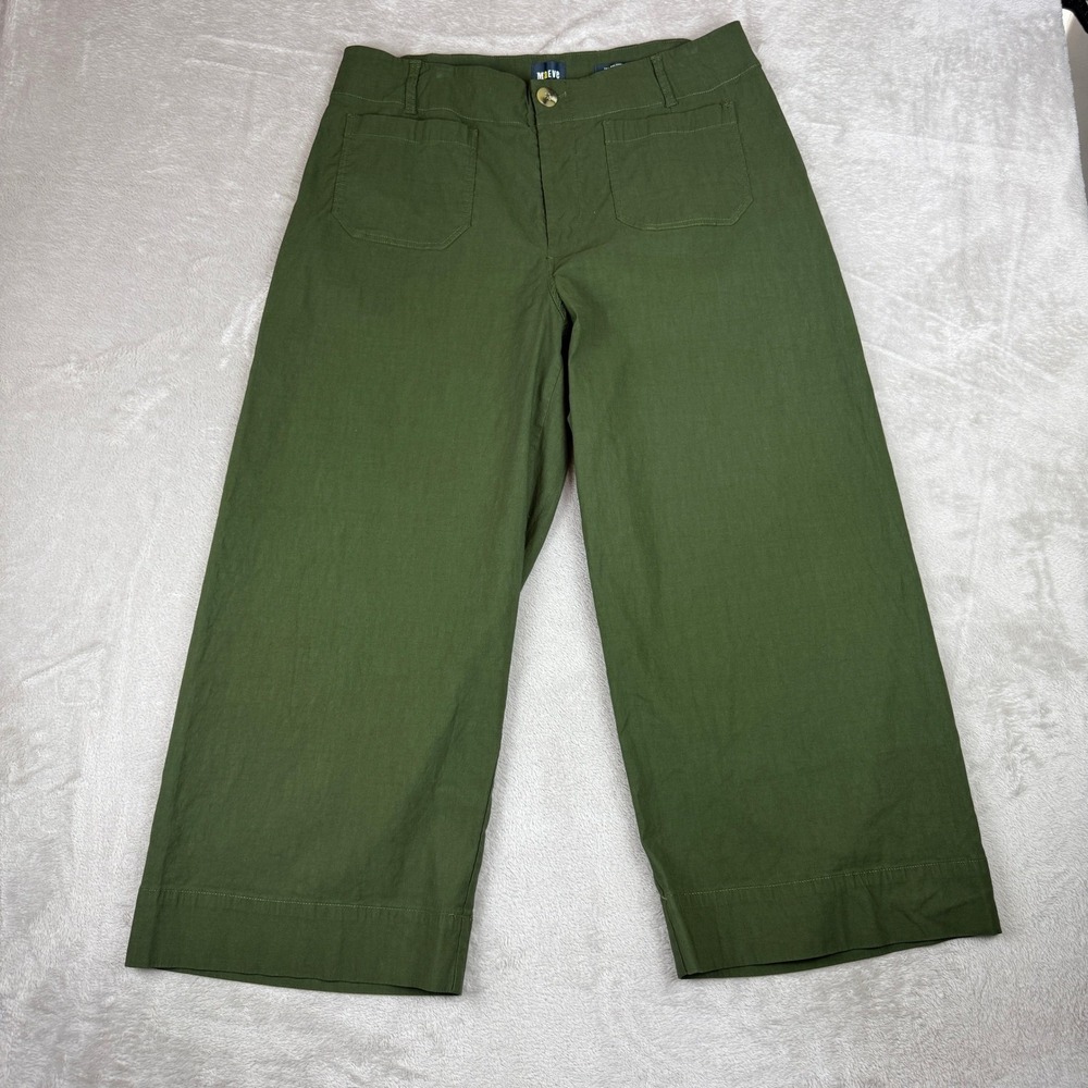 Maeve Colette Wide Leg Crop Pants Women 16W Green Linen Blend Patch Pocket